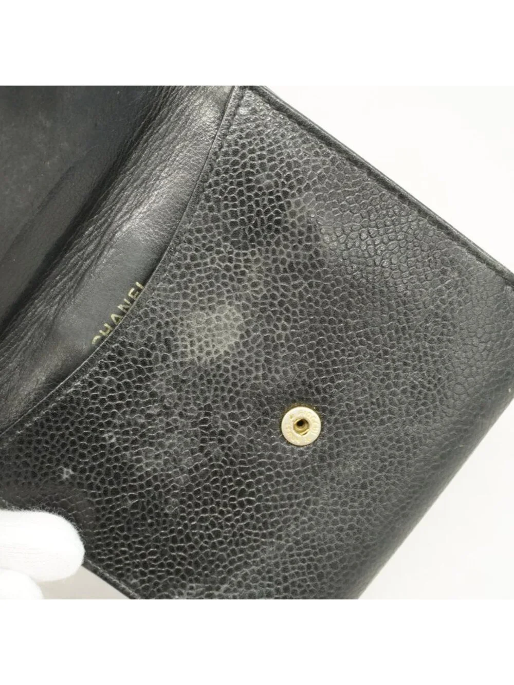 Chanel Wallet Caviar Leather Black Gold